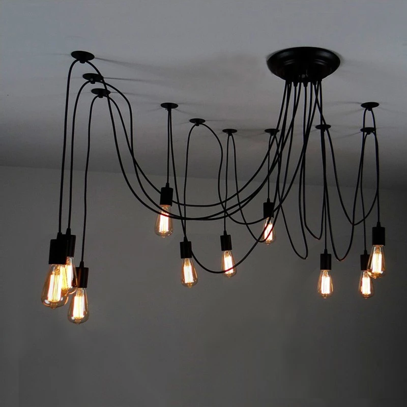 Mordern Nordic Retro Edison Bulb Light Chandelier Vintage Loft Antique Adjustable DIY Art Spider Ceiling Lamp Fixture Light