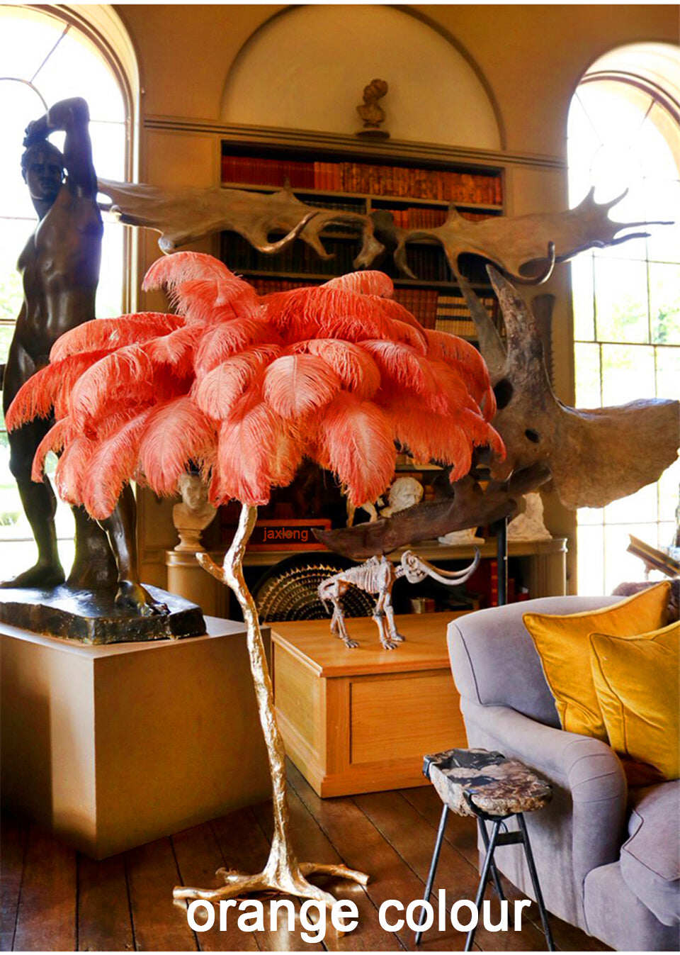 Nordic Luxury Ostrich Feather LED Floor Lamp Copper Brass/Resin Floor Light Art Deco Floor Lamps for Living Room Standing Light