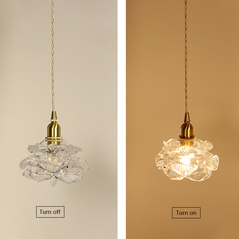 French Romantic Small Rose Glass Chandelier Lighting Bedside Bedroom Vintage Brass Light Luxury Hanging Lamp Living Dining Room
