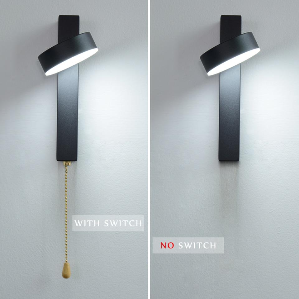 LED wall lamp with switch 7W 9W bedroom living room Nordic modern wall light aisle study reading sconce white black wall lamps