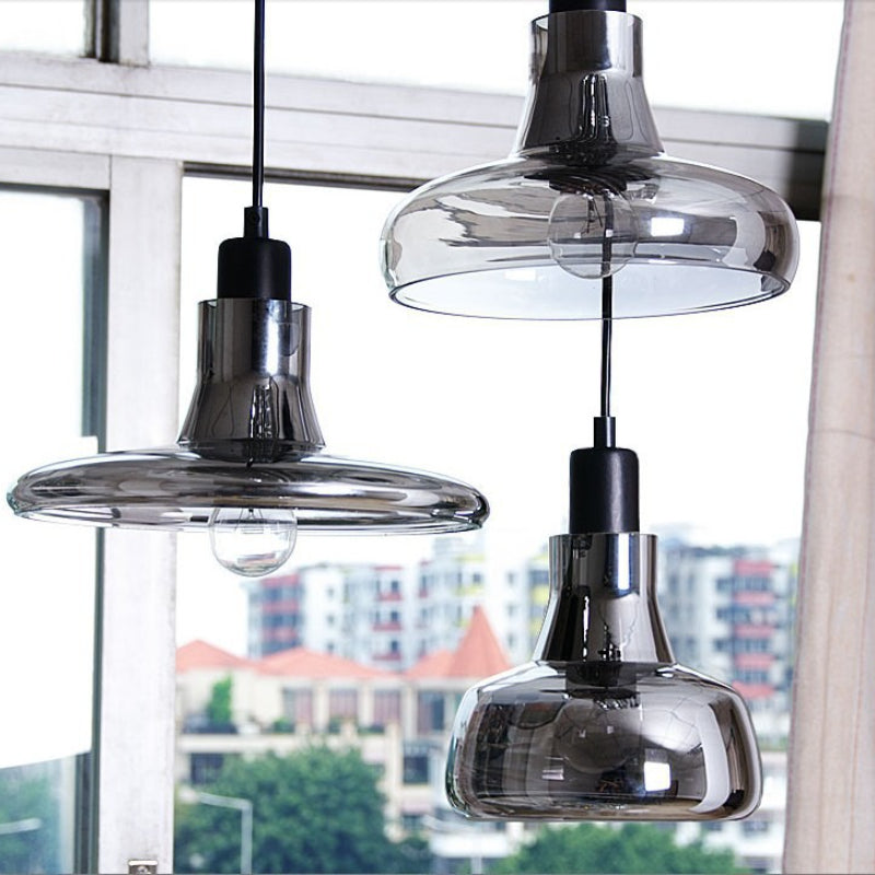 LED Chandelier Modern Minimalist Smoke Gray Glass Restaurant Bar Bedroom Bedside Single Head Pendant Lamp Indoor Lighting
