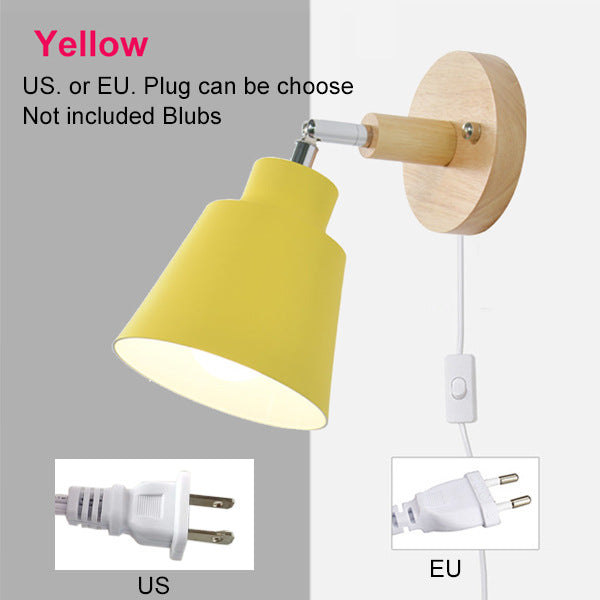 Nordic Wall light Indoor DIY E27 Wooden 6 Colors EU/UL Plug 350° Wall lamps