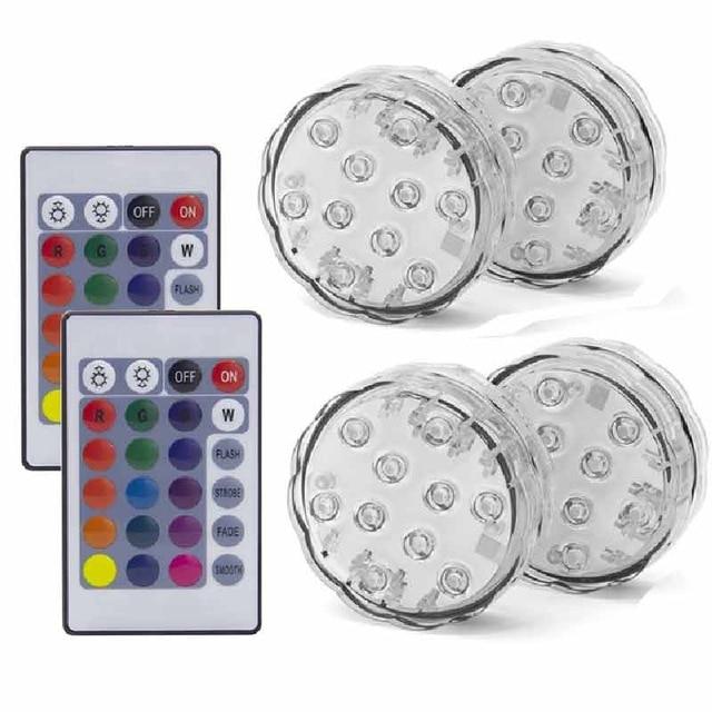 10LED RGB LED Underwater Light Pond Submersible IP67 Waterproof Swimming Pool Light Battery Operated For Wedding Party