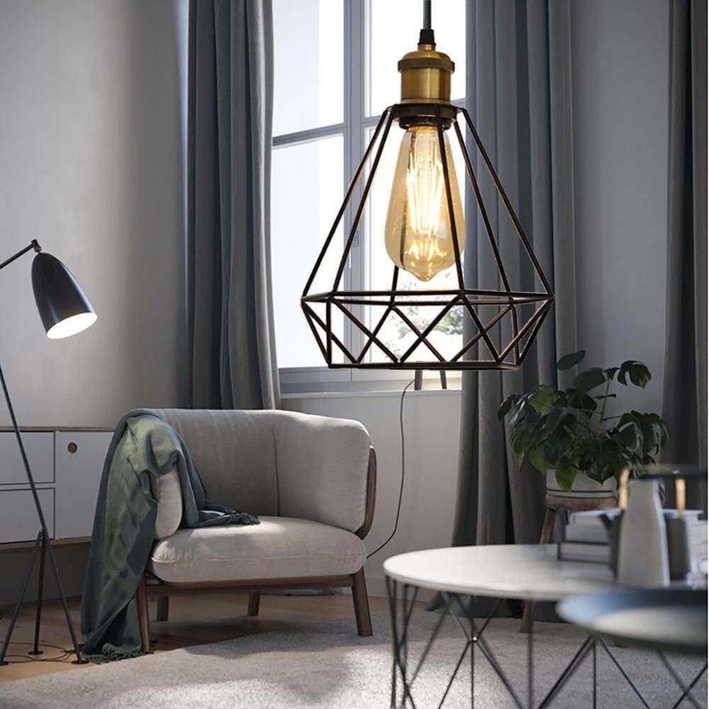 Modern  Industrial Vintage Cage Pendant Light Iron Art Diamond Pyramid Wrought home Ceiling Lamp Suitable for E27 bulbs