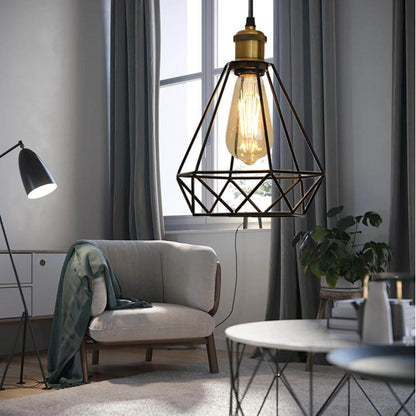 Modern  Industrial Vintage Cage Pendant Light Iron Art Diamond Pyramid Wrought home Ceiling Lamp Suitable for E27 bulbs