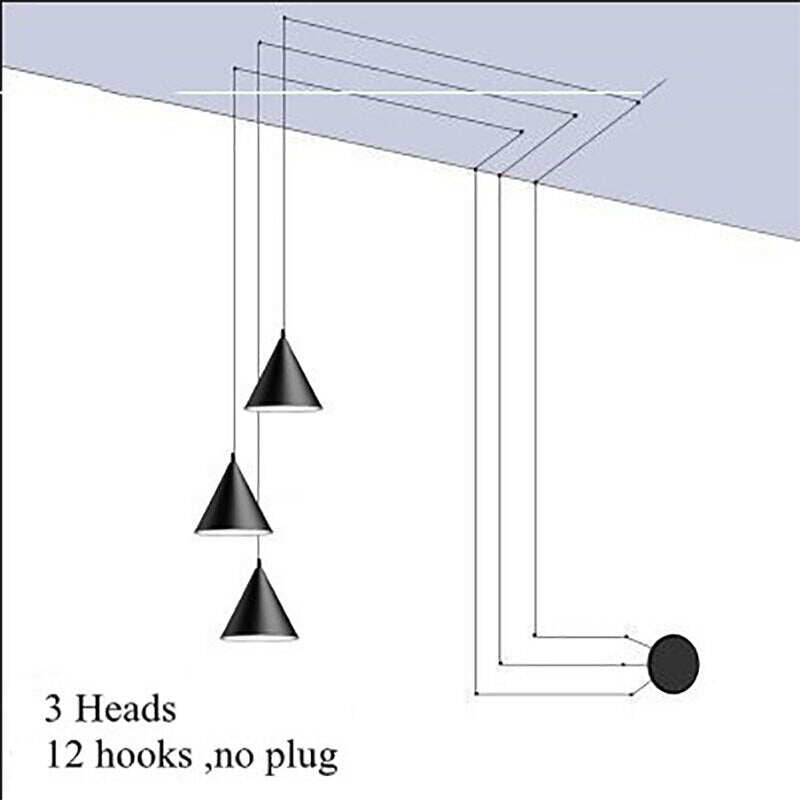 Modern Light Black Metal Long Wire Cone Shape Pendant Lamp Kitchen Island Hanging Lamp Bedside Suspension Lighting