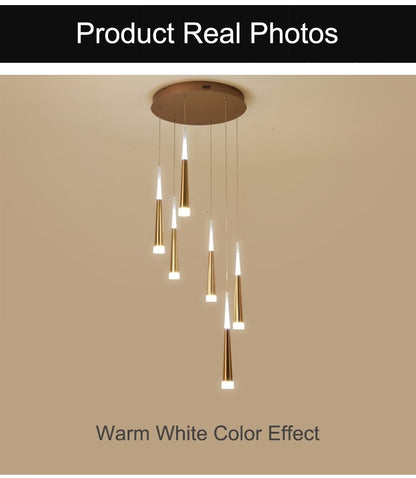 Gold Color Modern Led Pendant Hanging Lights Stair Lightfor Living Room Dining Room Lighting 4/6/9/12/16/25 Heads
