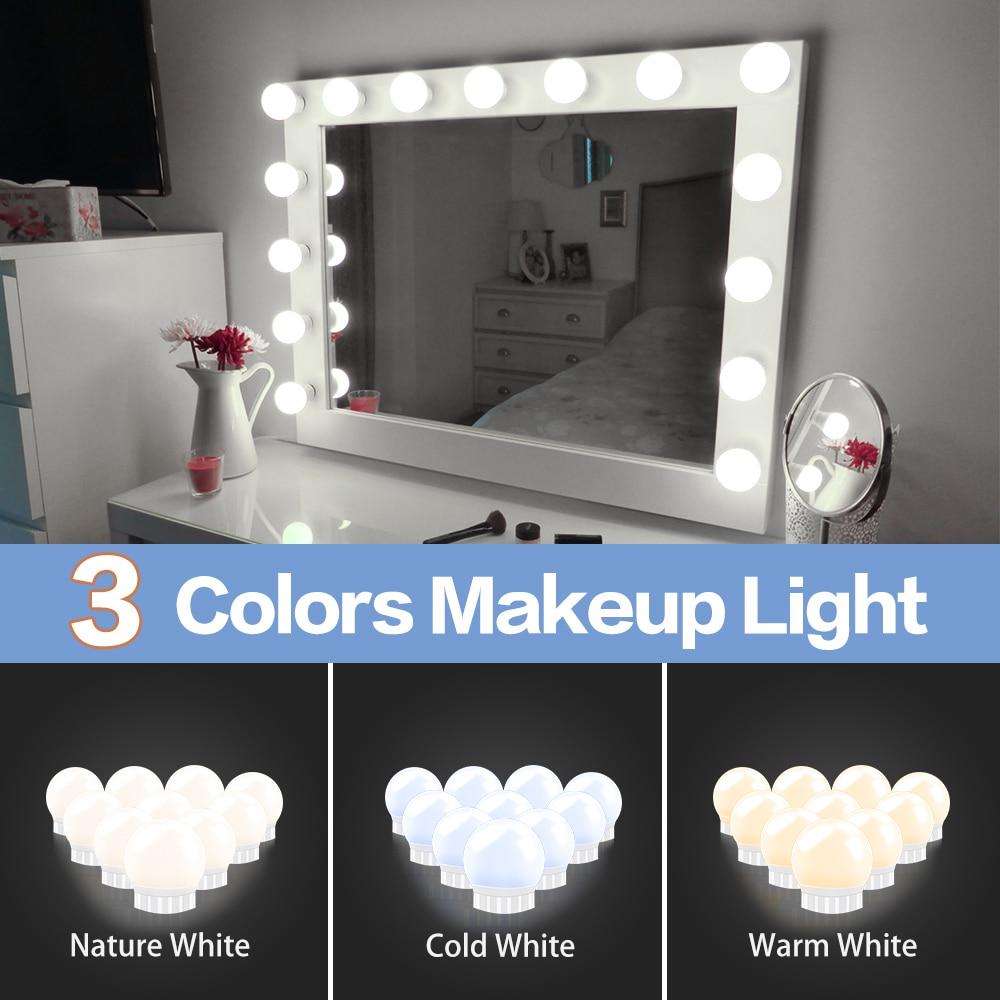 Hollywood Led Makeup Mirror Light 3-color Stepless Dimmable Dressing Table Bathroom Led Wall Lamp USB Make Up Vanity Lighting