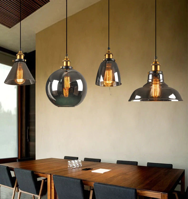 Vintage Pendant Lights Glass Pendant Lamps Loft Industrial Hang Lamp Smoky Grey Lamparas De Techo Colgante Modern Lustre Pendent