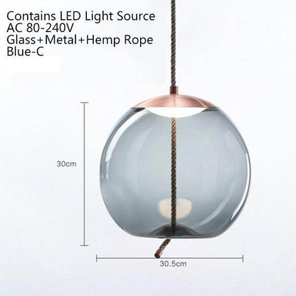 Modern Loft Industrial Lamp Blue Glass Pendant Light LED Art Deco Nordic White Hang Lamp For Living Room Kitchen Bedroom Parlor