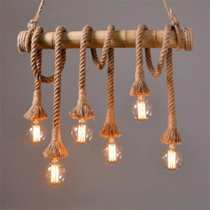 Bamboo hemp Rope Pendant Lights Creative Restaurant Decoration Lamps Retro Bar Table Garden Bamboo Hunging Light