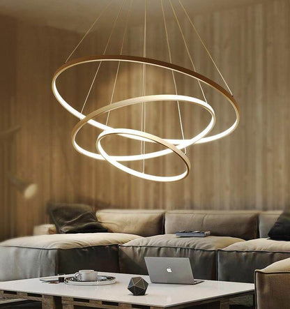 60CM 80CM 100CM Modern Pendant Lights For Living Room Dining Room Circle Rings Acrylic Aluminum Body LED Ceiling Lamp Fixtures