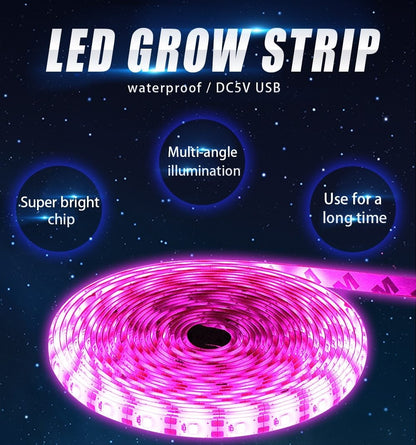 Full Spectrum LED Grow Lights USB LED Strip Lights 370-780nm 2835 Chip LED Grow Lamps 0.5m 1m 2m 3m  for Indoor Plants growing