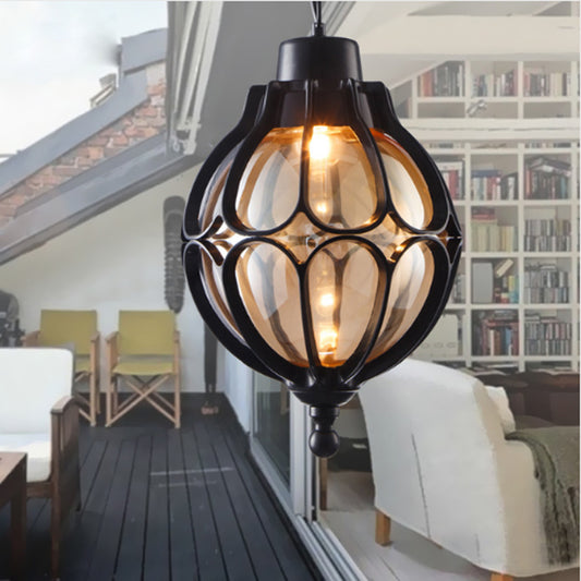 Waterproof Outdoor Garden LED Light Amber Glass Bronze Vintage Pendant Lamp Balcony Simple Hallway Entrance E27 Hanging