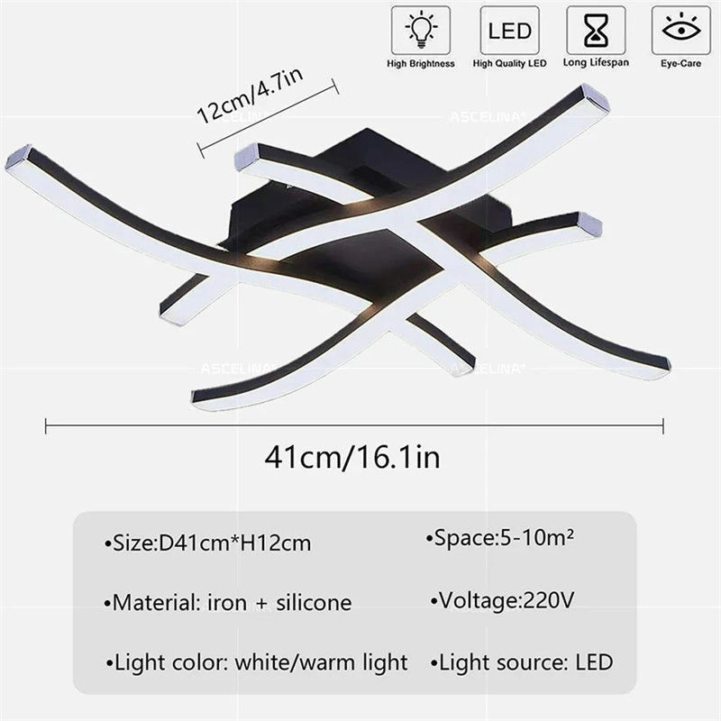 Modern LED Ceiling Light Long Wave Lamp Living Room Bedroom Study Corridor Aisle Entrance Balcony Home Decoration Lustre