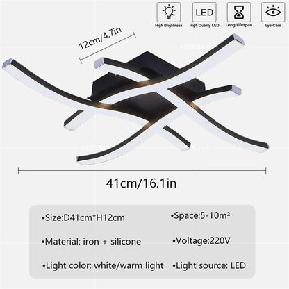 Modern LED Ceiling Light Long Wave Lamp Living Room Bedroom Study Corridor Aisle Entrance Balcony Home Decoration Lustre