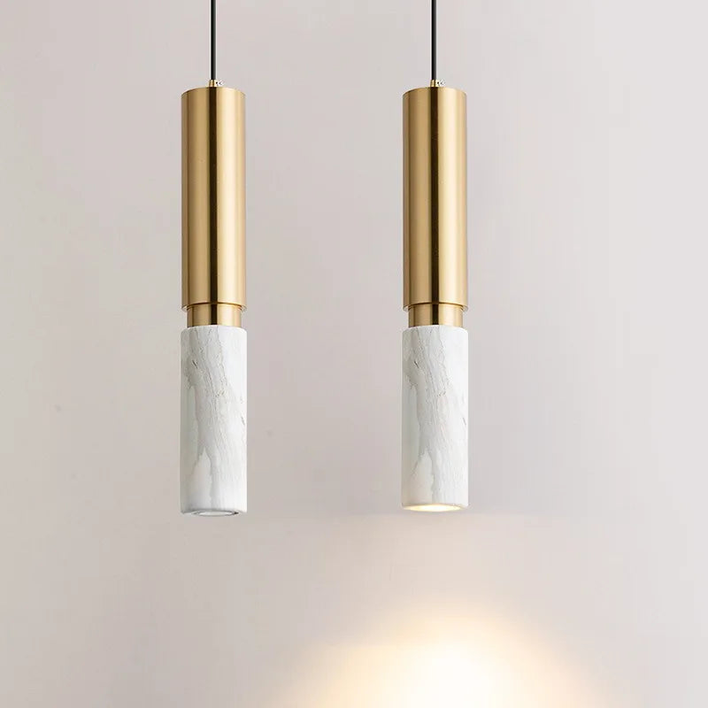 Modern dining table pendant lamp cylindrical marble LED pendant lamp light luxury bedroom lighting living room home decoration