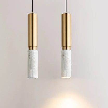 Modern dining table pendant lamp cylindrical marble LED pendant lamp light luxury bedroom lighting living room home decoration