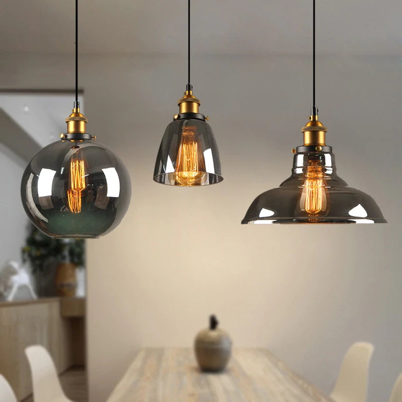 Vintage Pendant Lights Glass Pendant Lamps Loft Industrial Hang Lamp Smoky Grey Lamparas De Techo Colgante Modern Lustre Pendent