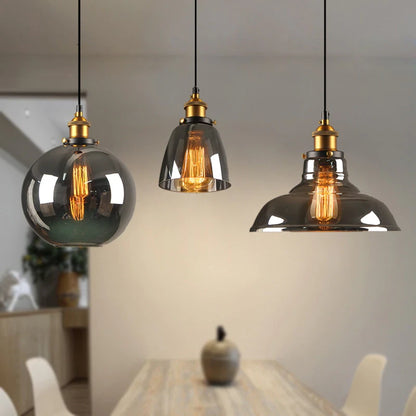 Vintage Pendant Lights Glass Pendant Lamps Loft Industrial Hang Lamp Smoky Grey Lamparas De Techo Colgante Modern Lustre Pendent