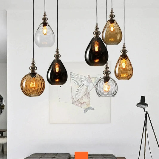 Vintage Home Deco Glass Pendant Light LED E27 Modern Loft Hanging Lamp Wich 3 Colors For Bedroom Restaurant Lobby Living Room