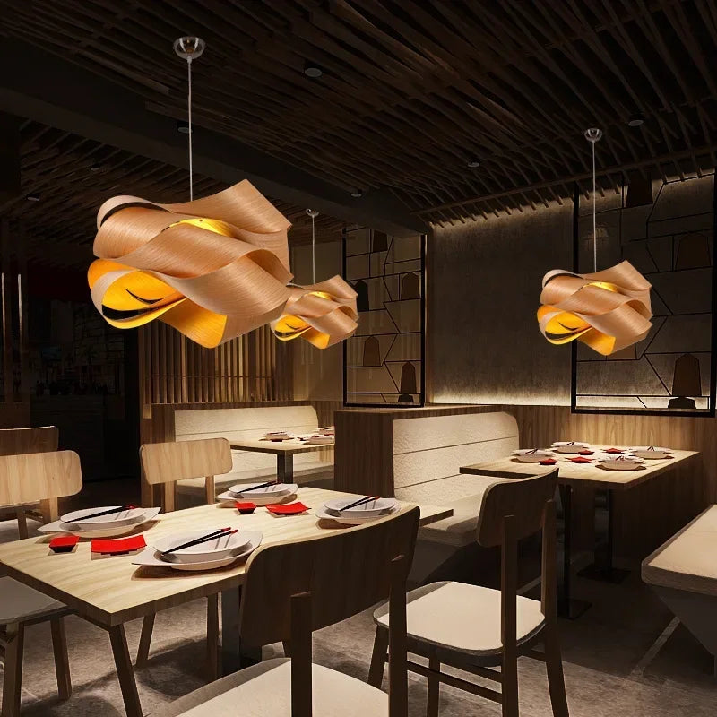 Creative Wooden Skin Pendant Lamp Bedroom Restaurant  Aisle Chandelier Modern Simple Led Decor Lighting Fixtures
