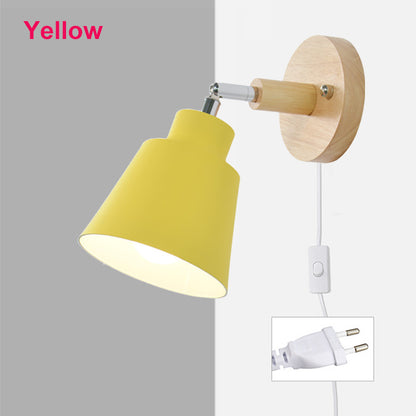 Nordic Wall light Indoor DIY E27 Wooden 6 Colors EU/UL Plug 350° Wall lamps