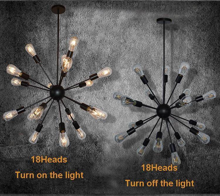 E27 Edison Bulbs Vintage Industrial Pendant Light 12/16/18/20 Head Sputnik Pendant Lamp