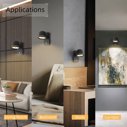 LED Dimmable Wall Lamp with On/Off Switch Adjust Brightness and 3-CCT Rotation Wall Sconce for Bedside Living Room