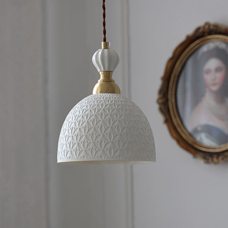 Modern Simple Cream Style Retro Brass Bedroom Bedside Lamp Dining Room Transparent Ceramic Chandelier