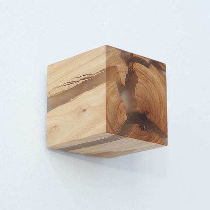 Wood Resin Square Wall Lamp Cracked Wood Grain Wall Lamp Corridor Square Wood Art Dining Bar Bedside Lamp