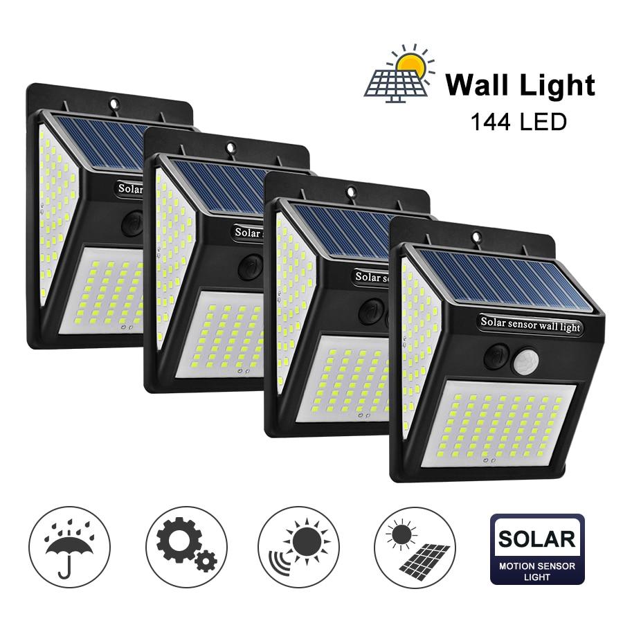 100/144 LED Outdoor Solar Wall Lamp PIR Motion Sensor Waterproof Light Garden Path Emergency Security Light 3 Sided Luminous