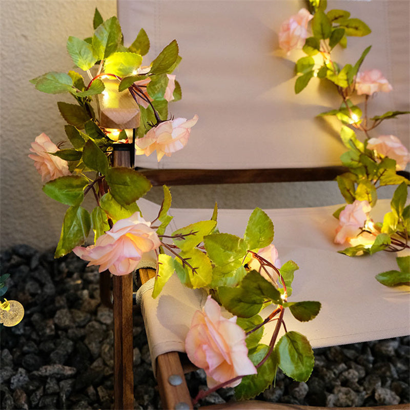 Solar Powered Sunflower Rose String Lights Artificial Ivy Leaves LED Fairy Lights Christmas Wedding Yard Fence Wall Decoration