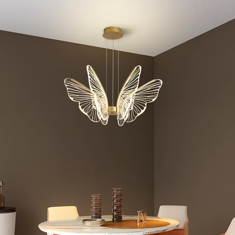 Led Iron Butterfly Three Color Dimming Glass Chandelier