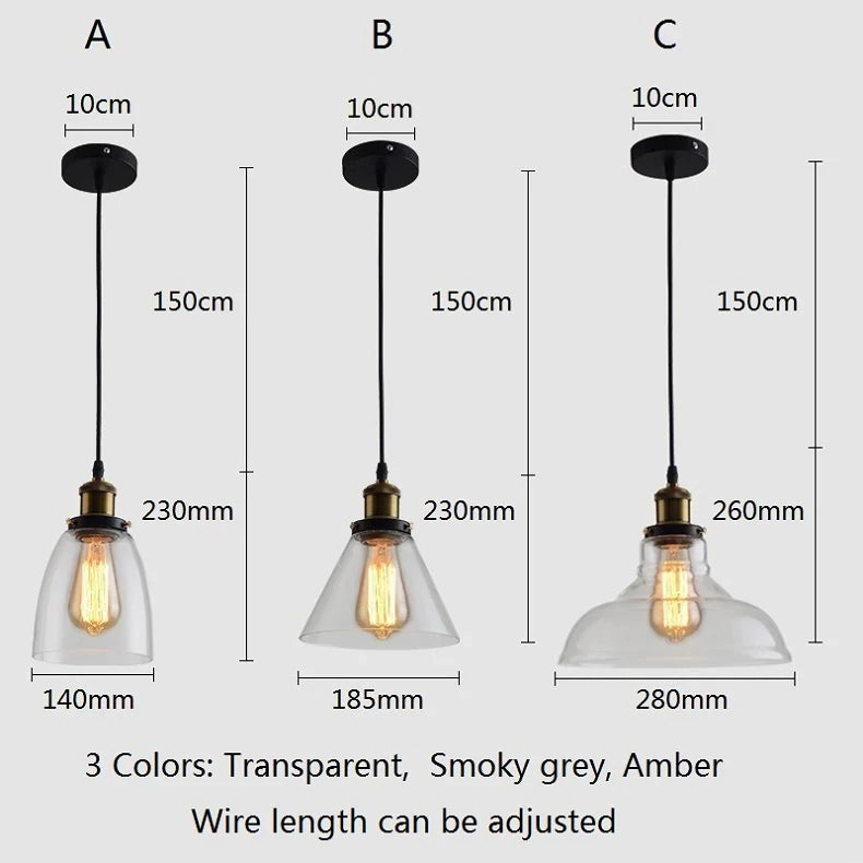 Vintage Pendant Lights Glass Pendant Lamps Loft Industrial Hang Lamp Smoky Grey Lamparas De Techo Colgante Modern Lustre Pendent