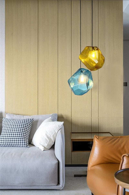 Modern Scandinavian Ice Crystal Glass Pendant Lights Creative Restaurant Hanging Lights Colored Stone Single Head Luminarias