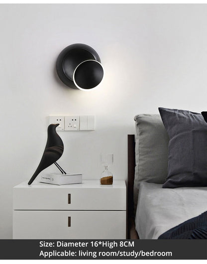 LED Wall Lamp 360 degree rotation adjustable bedside light White and Black creative wall lamp Black modern aisle round lamp