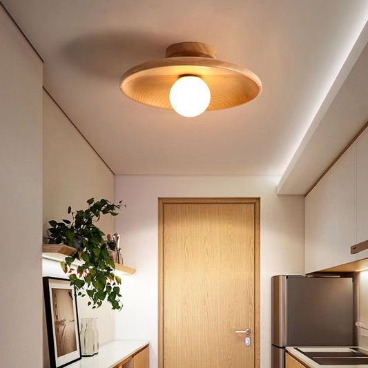 Modern Wooden Ceiling Light Log Color Walnut Wood Ceiling Lamps Surface Ceiling Lighting G9