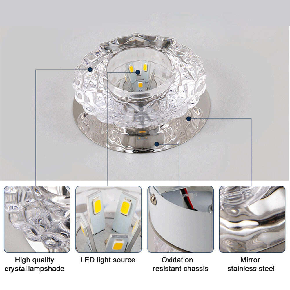 Modern LED Chip Crystal Aisle Lamp Solid Stainless Steel Base Surface Mounted Ceiling Lamp For Living Room Corridor
