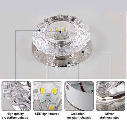 Modern LED Chip Crystal Aisle Lamp Solid Stainless Steel Base Surface Mounted Ceiling Lamp For Living Room Corridor