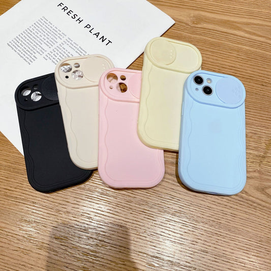 Wavy Pattern Minimalist Solid Color Sliding Window Soft Case for Apple IPhone 15/13/11 and XS Max 16