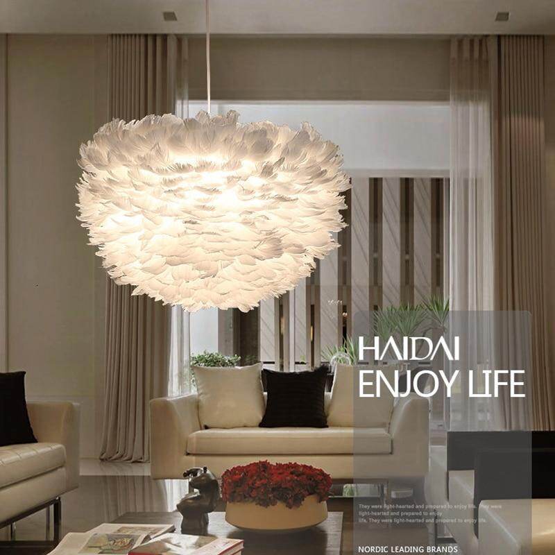 Loft Modern White Nature Goose Feather Pendant Lights Romantic E27 Led Pendant Lamps For Home Restaurant Bedroom Living Room