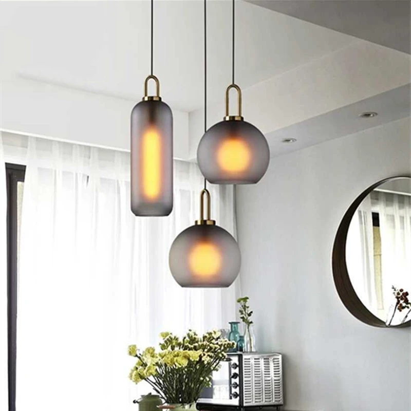 Nordic Modern Simple Glass Ball LED E27 Pendant Lights Interior Lighting Lamps Restaurant Bedroom Stair Decoration Hanging Light