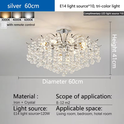 Modern Luxury Crystal Chandelier for Living Dining Room Bedroom Decoration Silver Led Ceiling Lamp Indoor Lighting