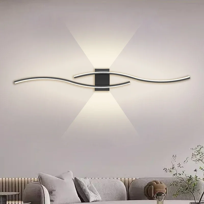 Modern LED Strip Wall Lamp Double Curve Remote Control Light Bedside Decor Black Gold Wall Sconces Living Room Bedroom