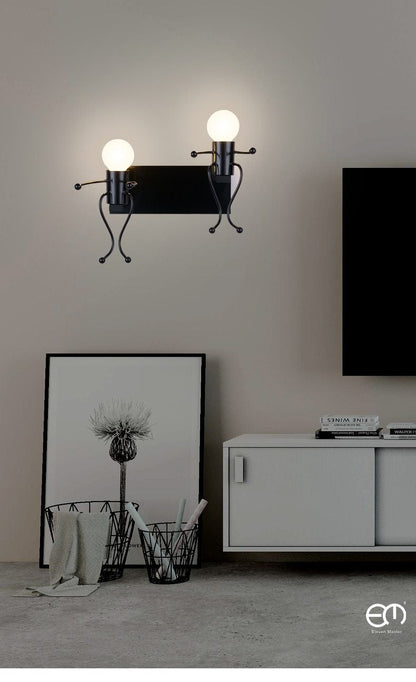 Modern Cartoon Doll Wall Light Fixtures LED Creative Mounted Iron  Bedside Sconce Lamp for Kids Baby Room Living Room ZBD0008