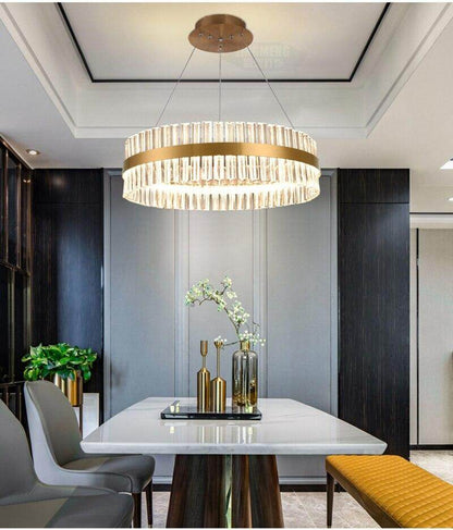 New Designer Round Modern Crystal Pendant Lights Luxury Dinning Room Hanglamp Duplex Building Hall Light Fixtures Hanging Lamp