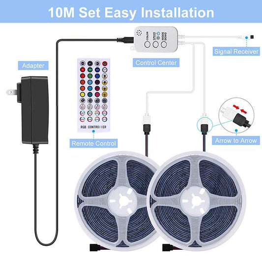 15M RGB LED Strip Lights Music Sync 12V Waterproof LED Strip 5M 10M 20M 5050 SMD Color Changing LED Light with Bluetooth Controller and 100-240V Adapter for Bedroom Home TV Back Light DIY Deco