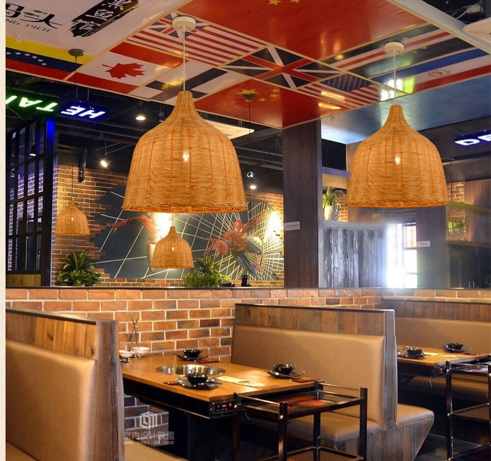 Hand Woven Rattan Pendant Light Japan Style Hanging Lamp E27 For Restaurant Bedroom Rustic Art Industrial Lamps Creative LED