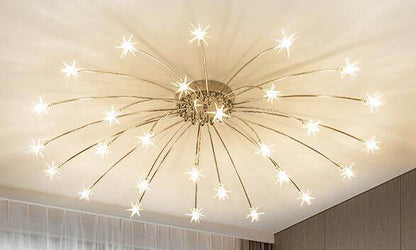 Starry Sky Stars LED Ceiling Lights Light Modern Round Crystal Glass 21/28 Heads Stars Lamps Bedroom Living Room Fixtures